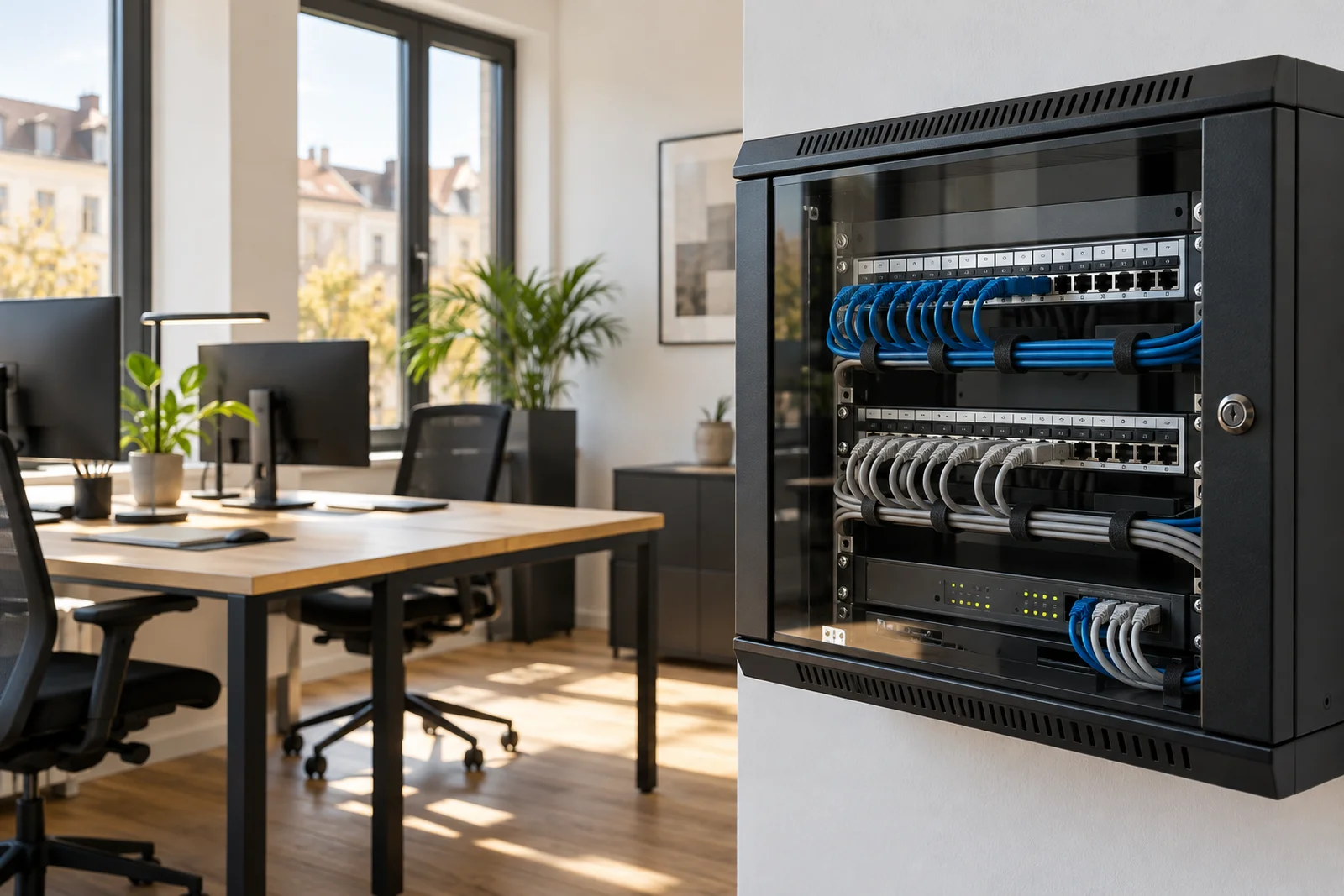 Elektrotechnik im Büro – KI-generiertes Symbolbild